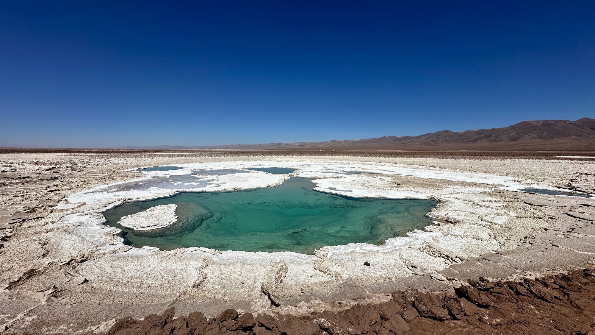 Laguna Escondida de Baltinache, água turquesa na crosta de sal